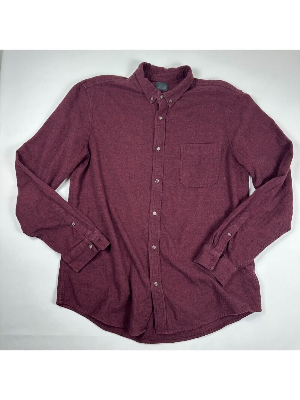 14th & Union Mens XL Trim Fit Flannel Button Down Shirt Burgundy Plaid Cotton